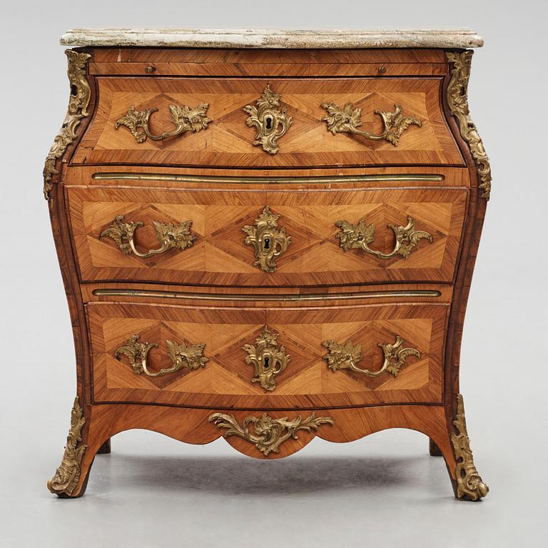 A rococo parquetry and gilt-brass mounted commode by C. Linning (master 1744-1779).