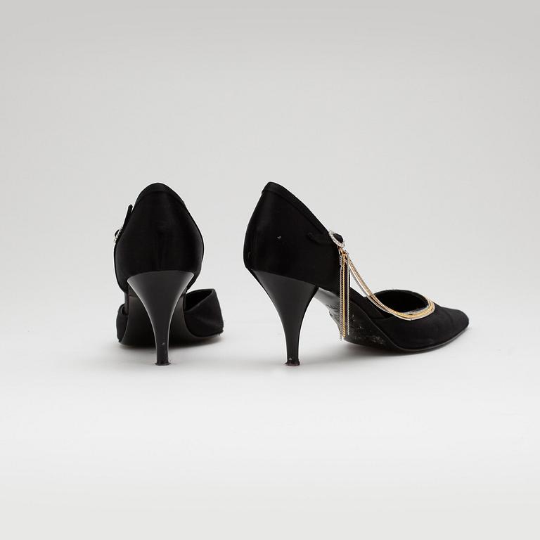 CHRISTIAN LACROIX, a pair of black satin shoes.