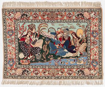 Carpet, Isfahan, figural, approx. 108 x 151 cm,