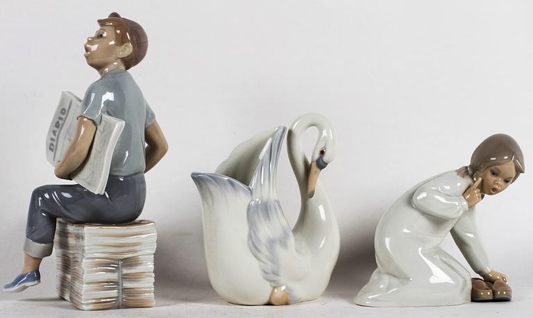 FIGURINER, 3 st, porslin, Nao samt Lladro.