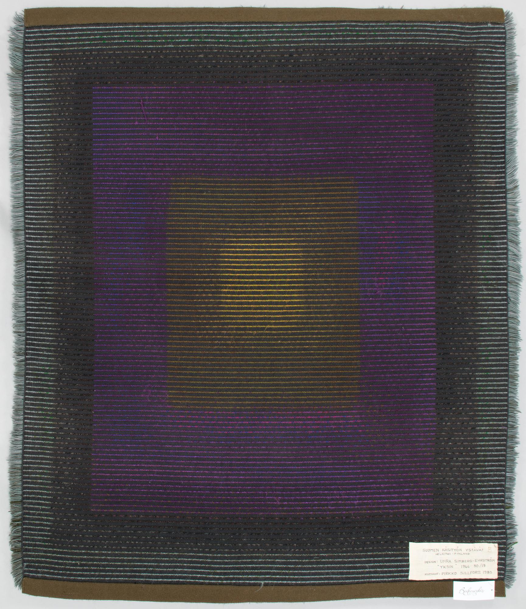 UHRA-BEATA SIMBERG-EHRSTRÖM, ryijy /ryijymatto, Suomen käsityön ystävät. Noin 155x125 cm.