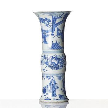 A large blue and white 'figural' yenyen vase, Qing dynasty, Kangxi (1662-1722).