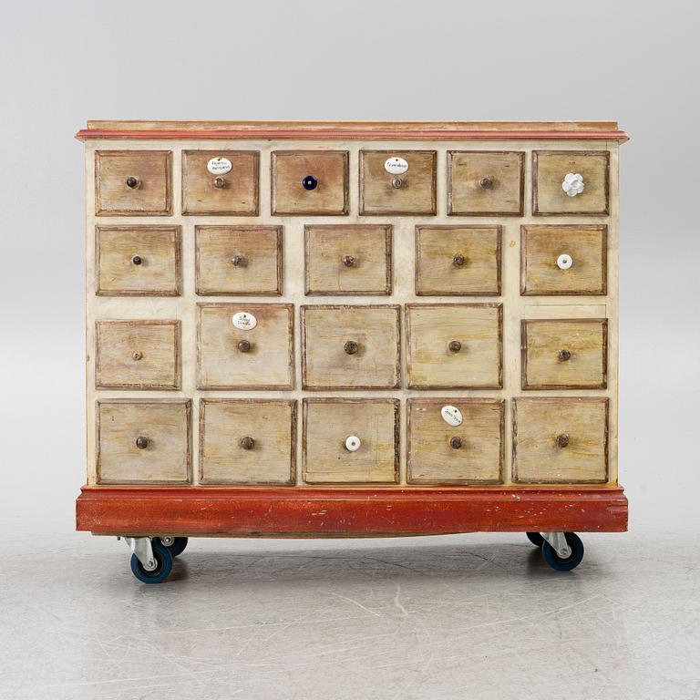 A painted spice-cabinet, first part 19th century.