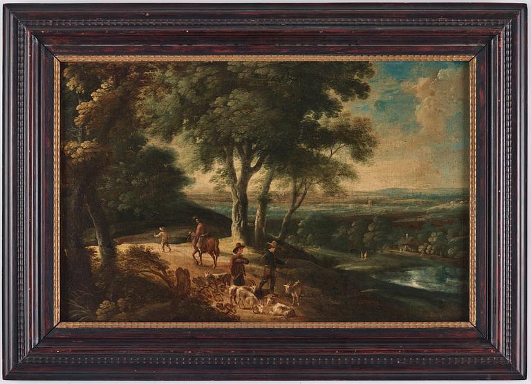 Jacques d'Arthois Circle of, Landscape with figures and cattle.