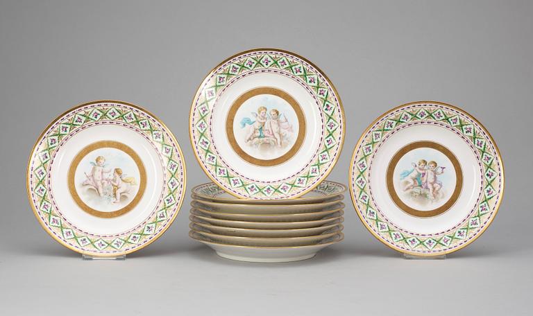 TALLRIKAR 10st, porslin. Sevres-stil, ca 1900.
