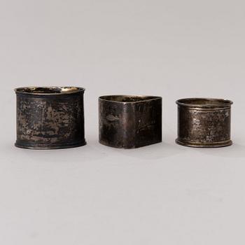 SERVIETTRINGAR, 3 st, silver, finska och ryska stämplar.