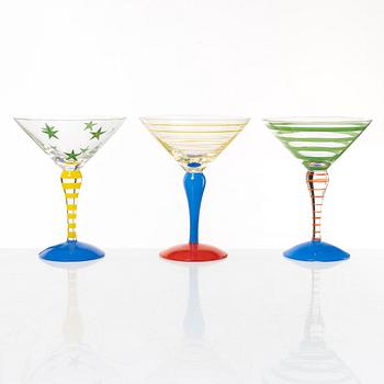 Anne Nilsson, a set of six 'Clown' cocktail glasses, Orrefors.