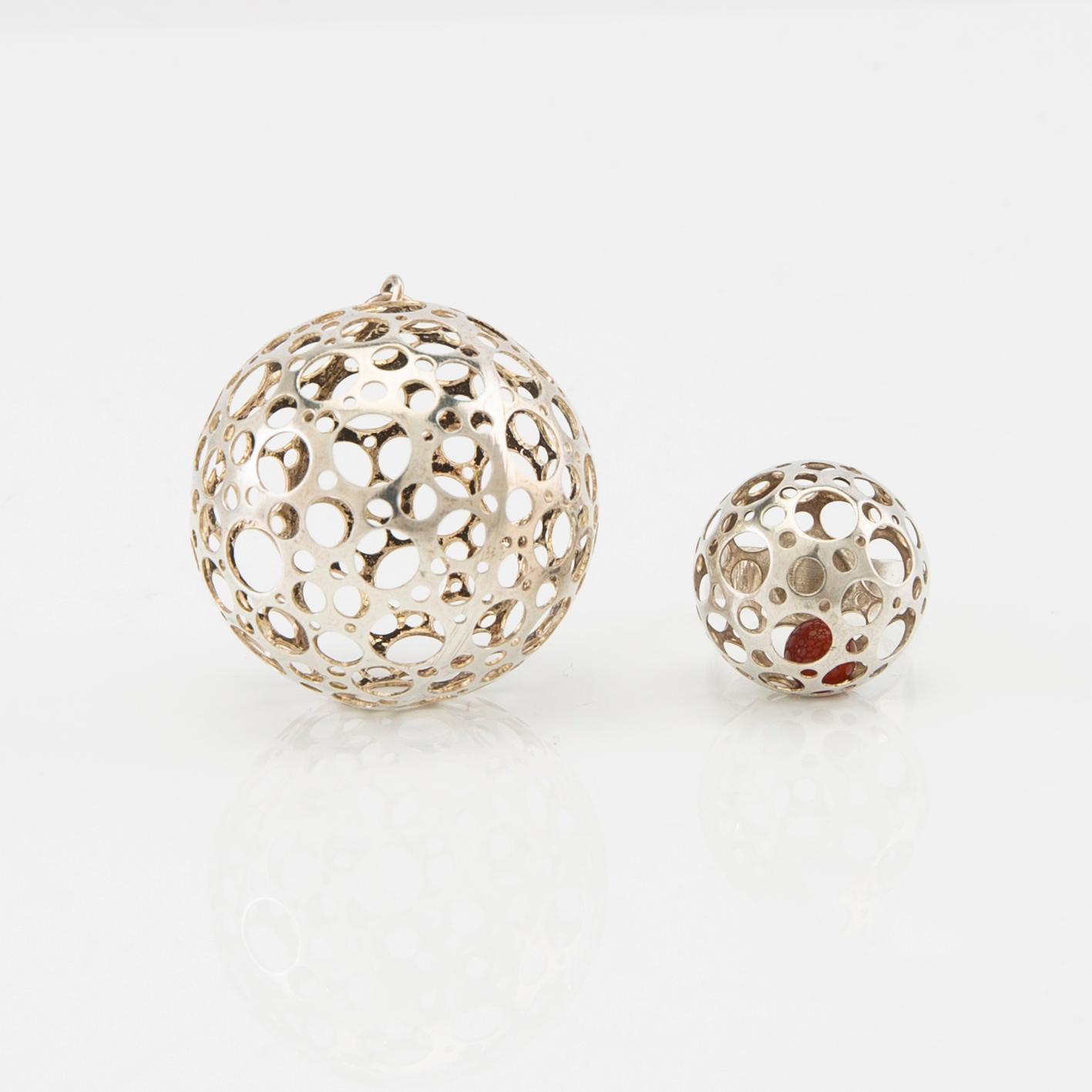 Liisa Vitali, ring and pendant "Leppäkerttu" silver, Westerback Helsinki 1974.