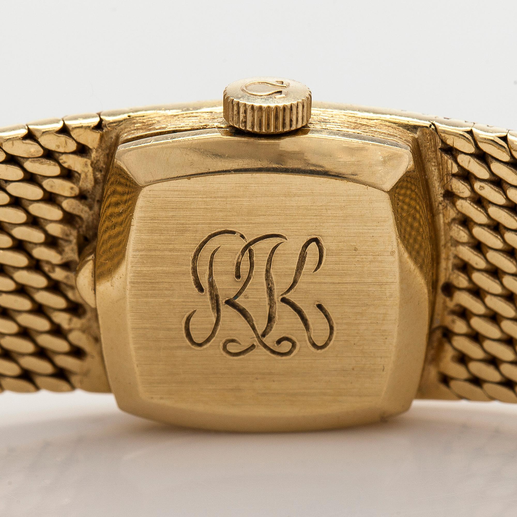 Omega, wristwatch, 18K gold, manual, plexiglass.