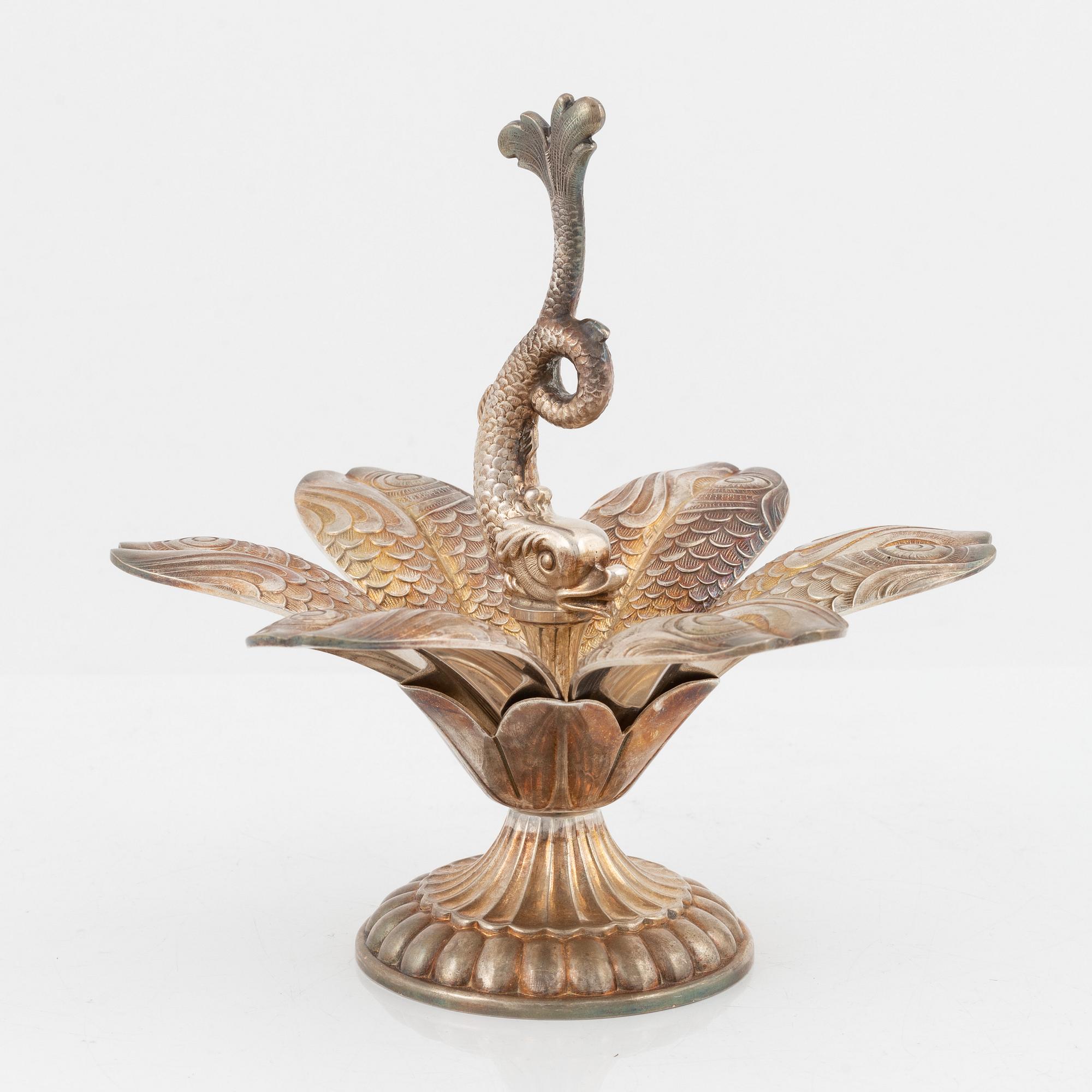 A silver plate caviar stand, Fleuron Christofle, France.