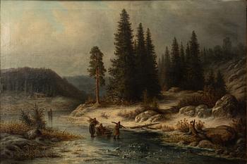 Lars Gustaf Kinmansson, Winter Landscape with Wood-Gathering Family.