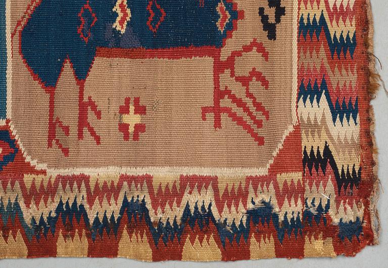 ÅKDYNA (agedyna). "Bäckahästen". Rölakan. 48 x 99 cm. Skåne omkring 1800.