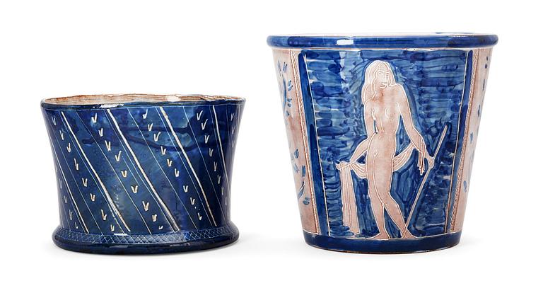 Two Wilhelm Kåge stoneware pots, Gustavsberg 1924.