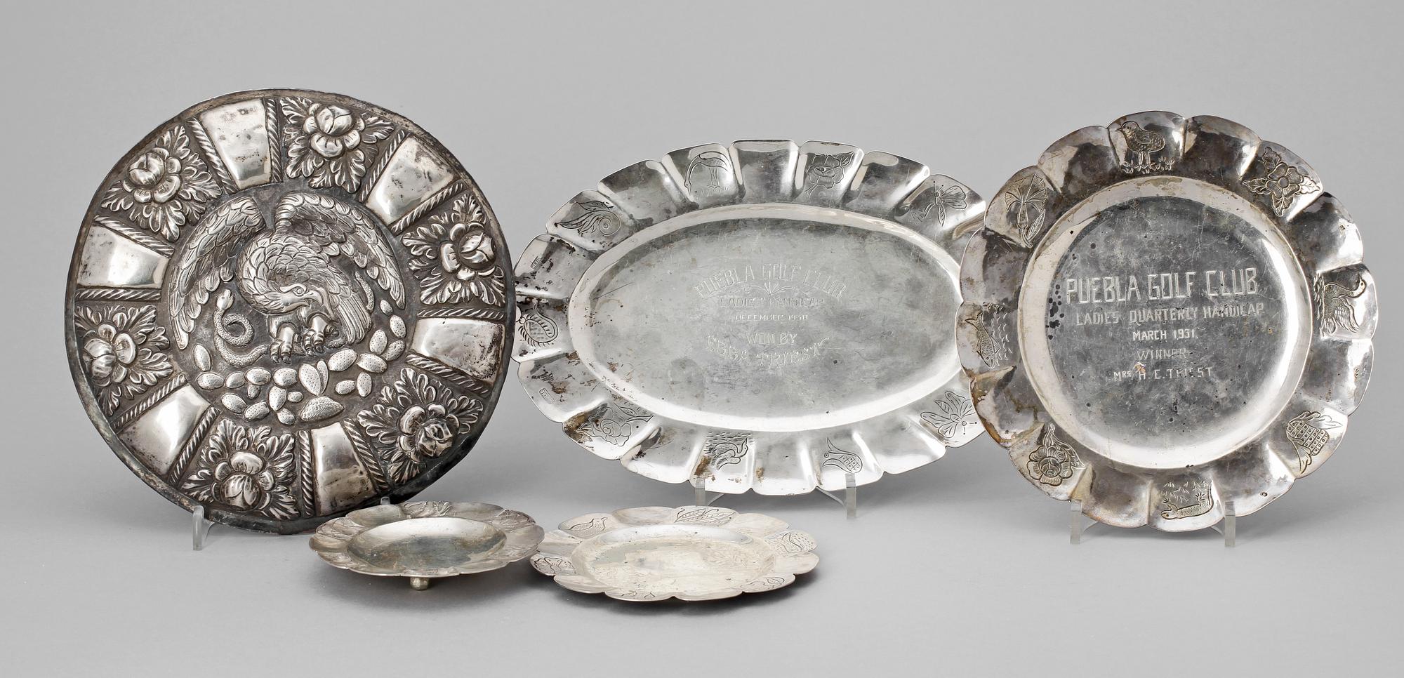 FAT, 5 st olika, silver, Mexico, 1900-tal. Totalvikt ca 700 gram.