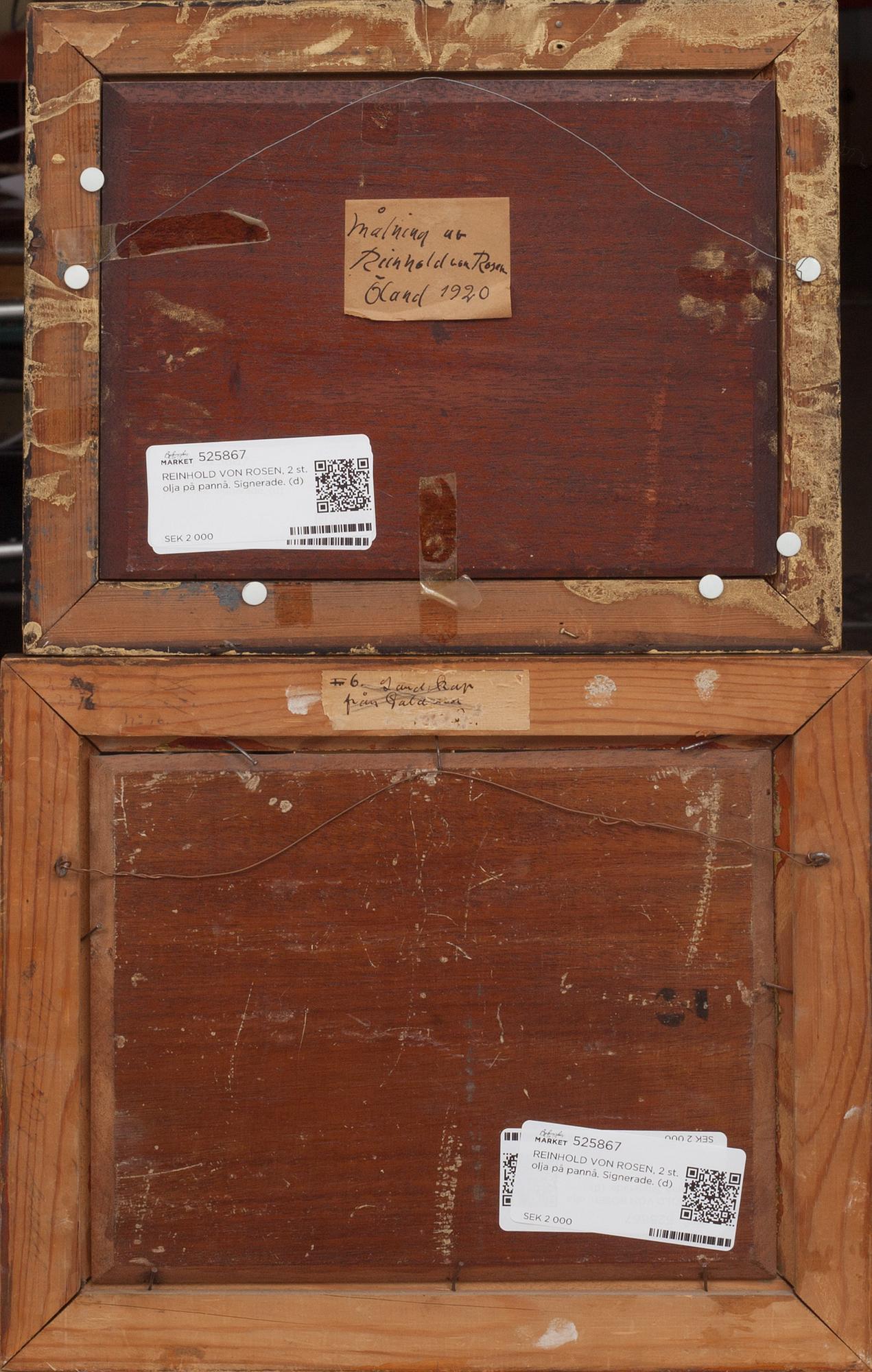 REINHOLD VON ROSEN, 2 st. olja på pannå. Signerade.