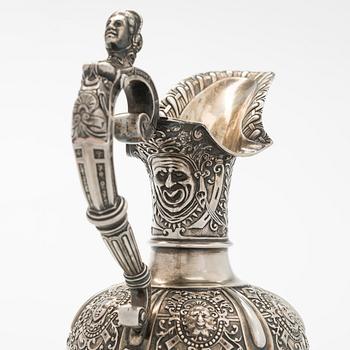 A sterling silver wine ewer, maker's mark of George Fox, London 1872.