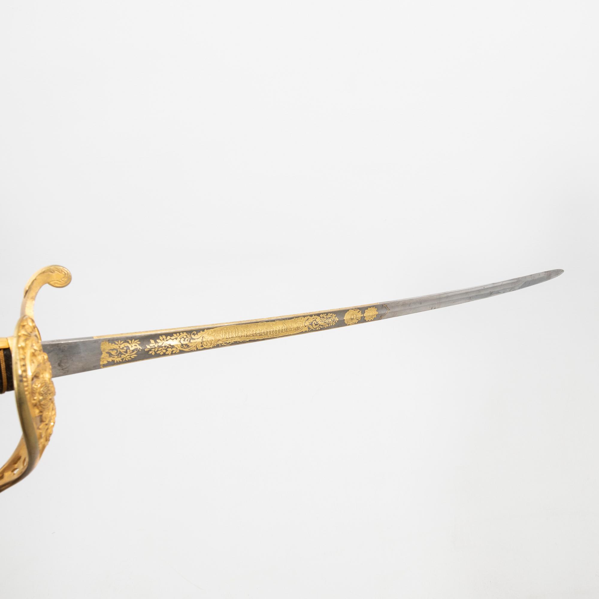 Sabel svensk, för infanteriofficer. 1800-talets andra hälft, med balja.