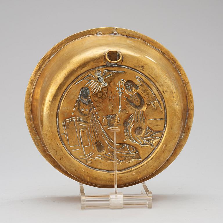 A brass alms bowl, Southern Germany, probably Nuremberg, 16th century.