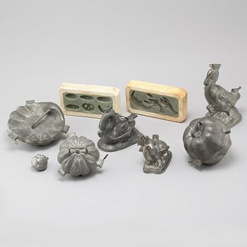 Nine ice cream and marzipan molds, first half of the 20th century.