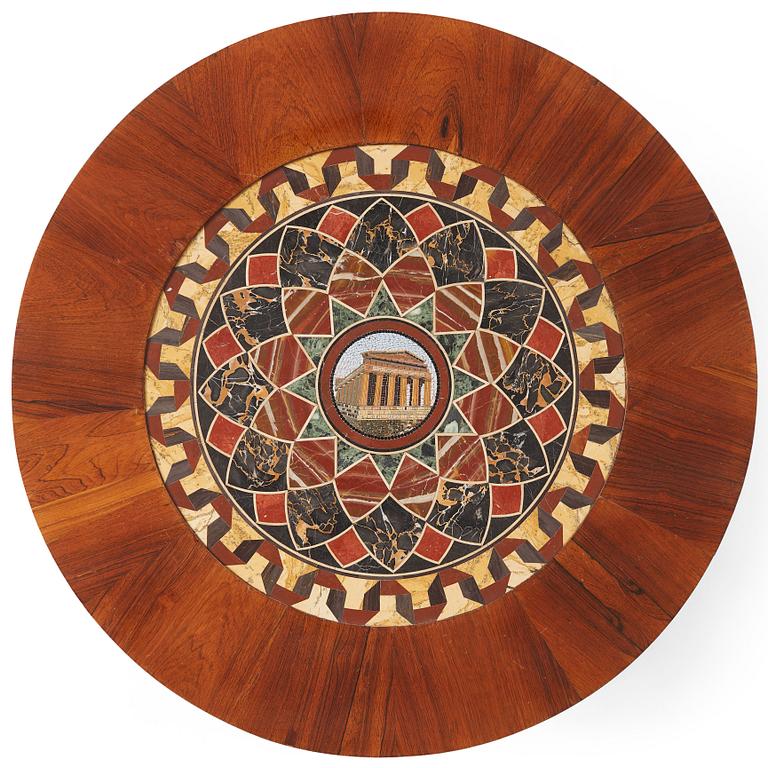 A micromosaic, pietra dura Empire-style table, 19th century.