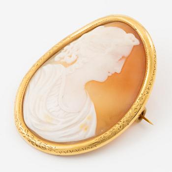 Brosch 14K guld med en snäckskalscamé.