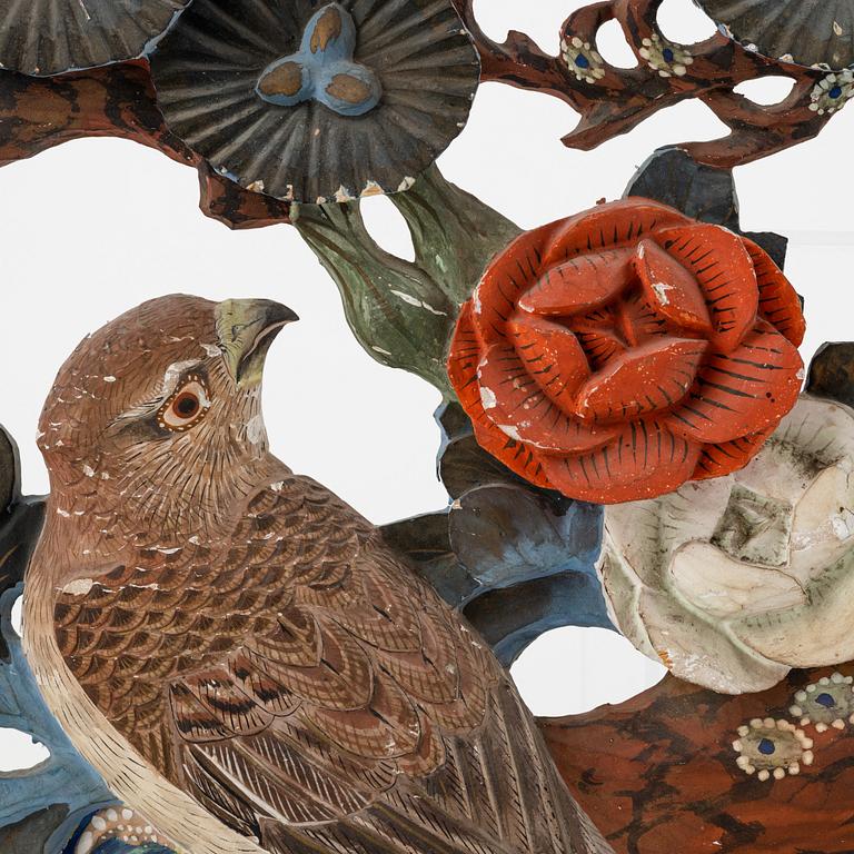 A carved and painted wooden relief, Qing dynasty, presumably 18th Century.