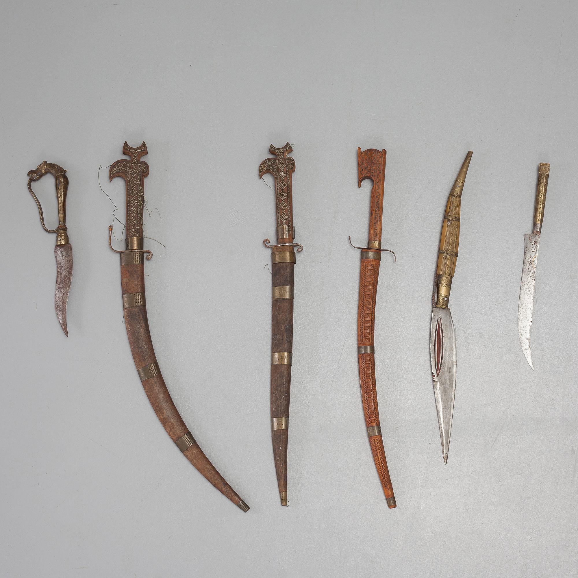 Three dagger and three knives, late 19th century.