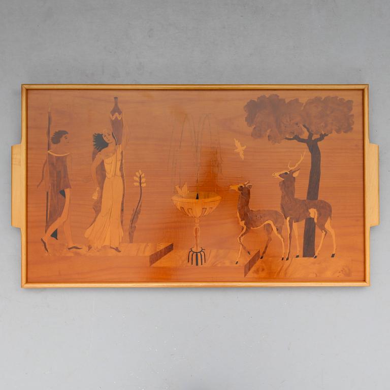 BRICKA, trä, Karl-Erik Nilsson, Mjölby Intarsia, 1940-tal.