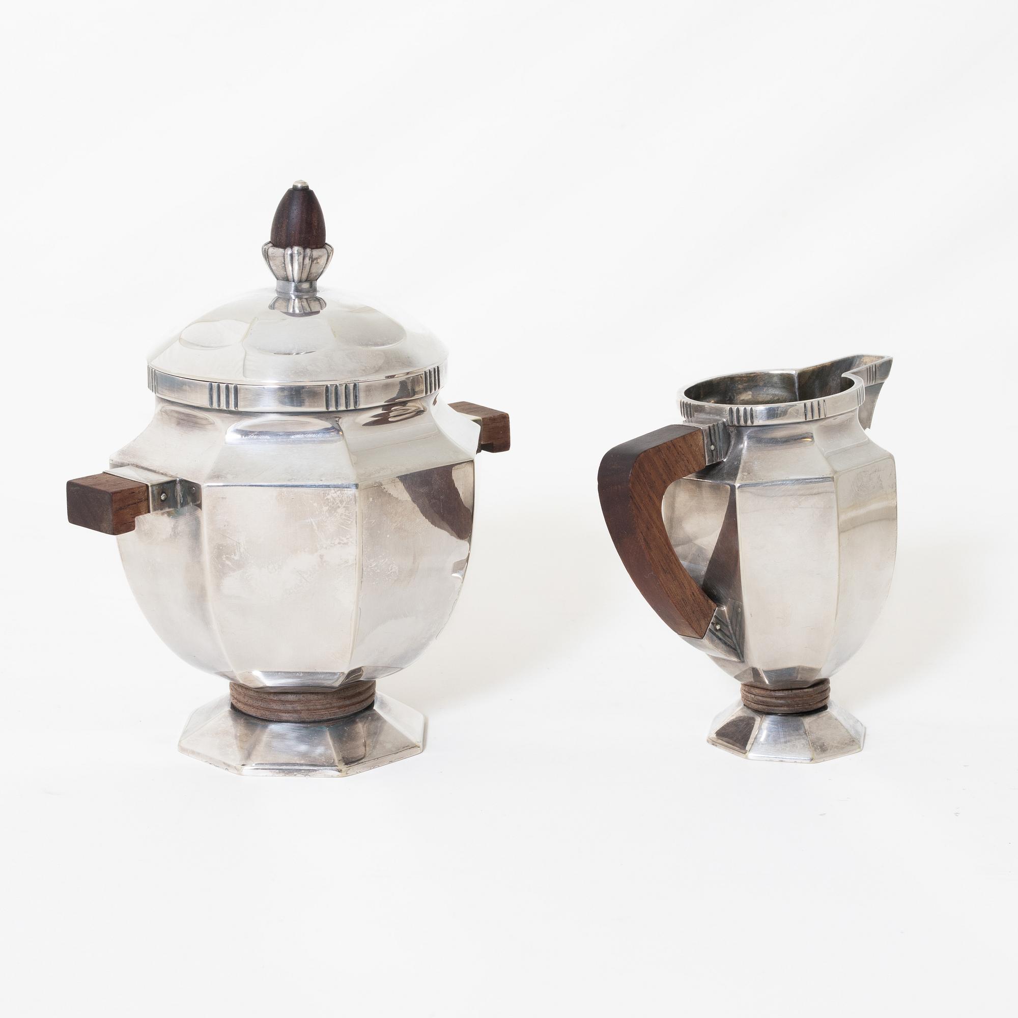 Kaffeservis, 5 delar, nysilver, Christofle Orfèvrerie Gallia, Paris, Frankrike, 1930-tal.