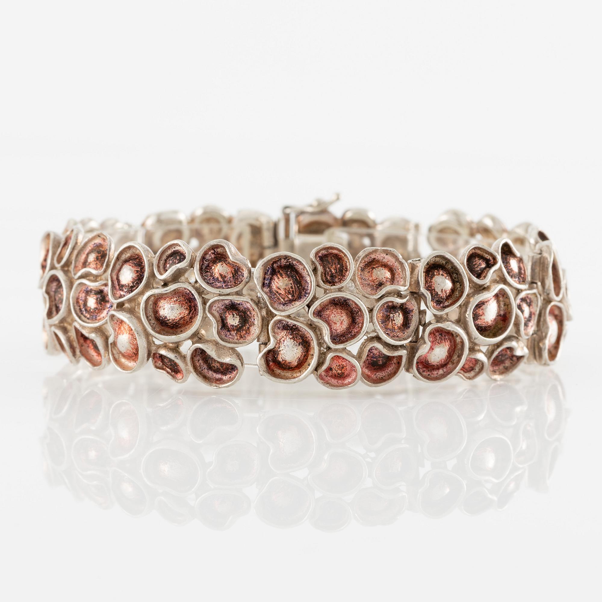 Eric Robbert, pendant and bracelet, silver and enamel.