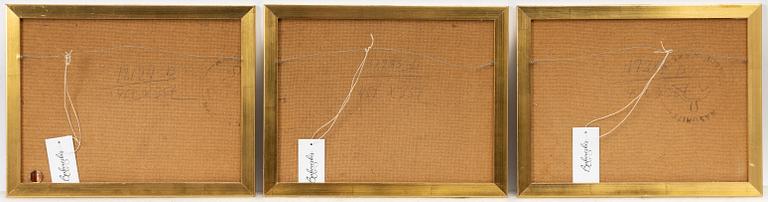 Three paintings on silk, China, mid-20th Century.