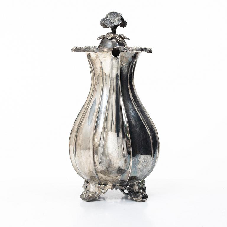 A Swedish silver coffee pot, mark of Christian Hammer, Stockholm 1856.