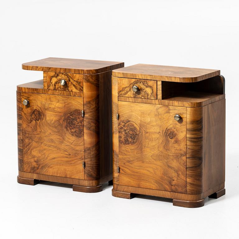 Bedside tables, a pair, first half of the 20th century.