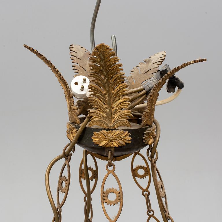 An Empire-style ten-light hanging lamp, late 19th century.