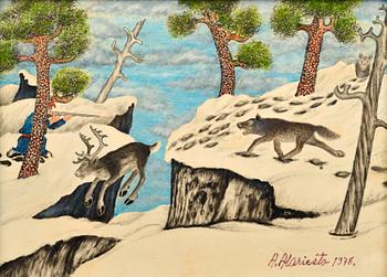 Andreas Alariesto, "THE LAPPLANDER SHOOTS THE REINDEER CHASING WOLF".