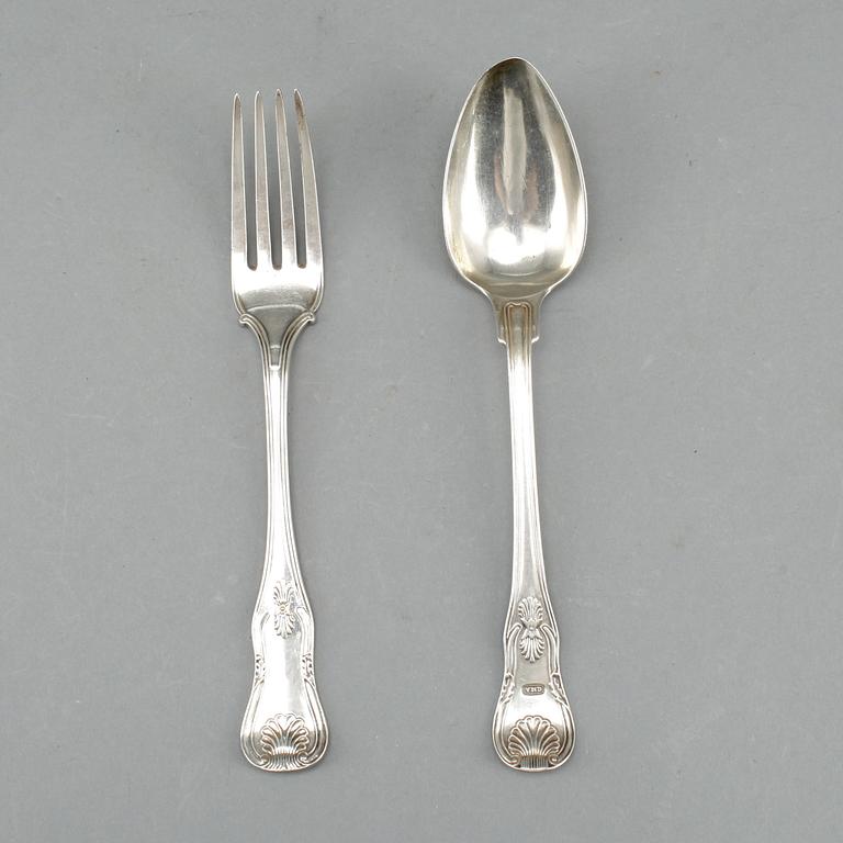 PARTI BESTICK ENGELSK SNÄCK, 8 delar, silver, bla Gustaf Möllenborg, mest 1840-50-tal. Tot ca 698 gram.