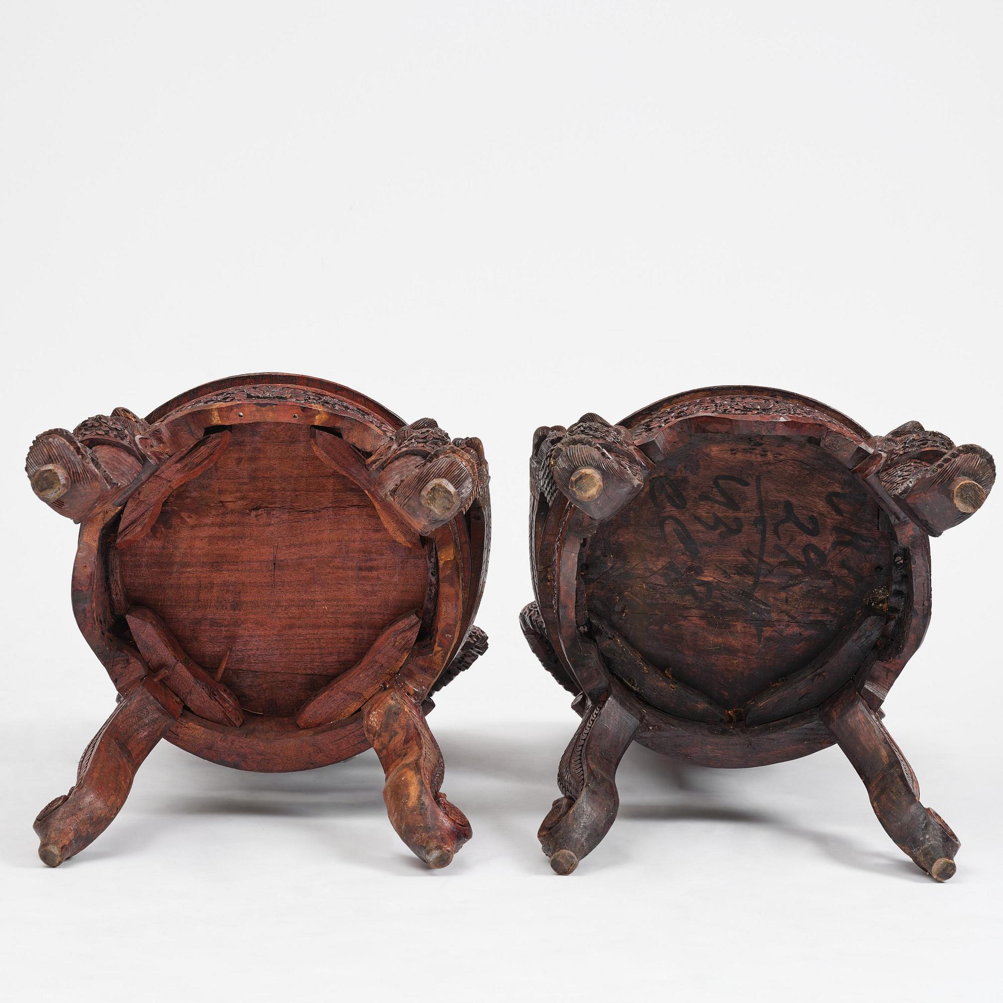 A pair of carved 'blackwood' armchairs, Bombay presidency, British Raj, circa 1880.