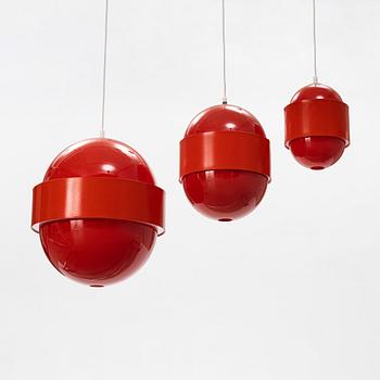 Uno & Östen Kristiansson, a set of three 'Globo Ring' ceiling lights, Luxus, Vittsjö, 1970's.