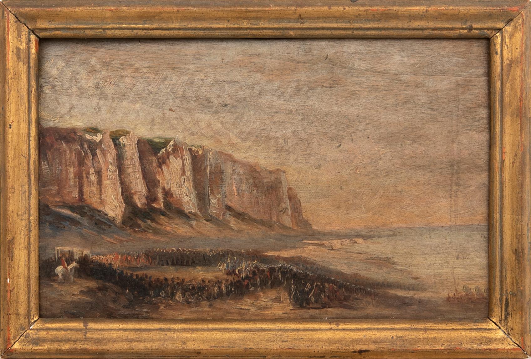 Unknown artist 19th/20th century, Troops gather by the shore.