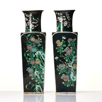 A pair of 'famille noire' vases, Qing dynasty, 19th Century.