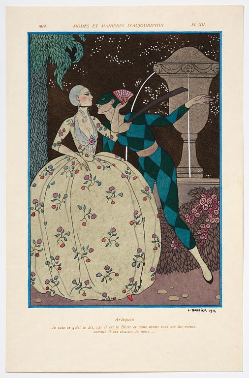 George Barbier, mapp med originalteckning och planscher, "Modes et Manières d'Aujourd'Hui (3e Année)", Frankrike, 1914.