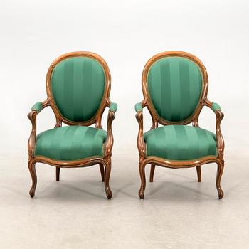 Armchairs, a pair in Louis XV style, 19th century.