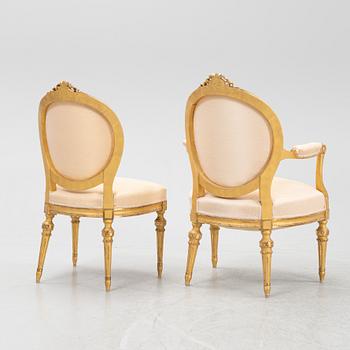 Salongsgrupp, 9 delar, gustaviansk stil, Myrstedt & Stern, Stockholm, 1900-talets början,