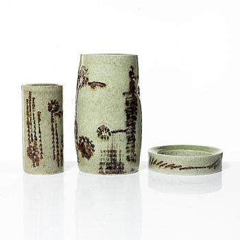Carl-Harry Stålhane, two stoneware vases and a bowl. Rörstrand.