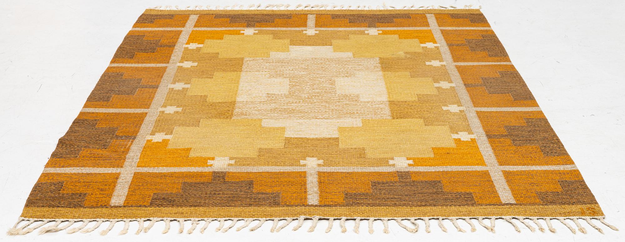 Ingegerd Silow, a flat weave rug, signed IS, c. 225 x 168 cm.