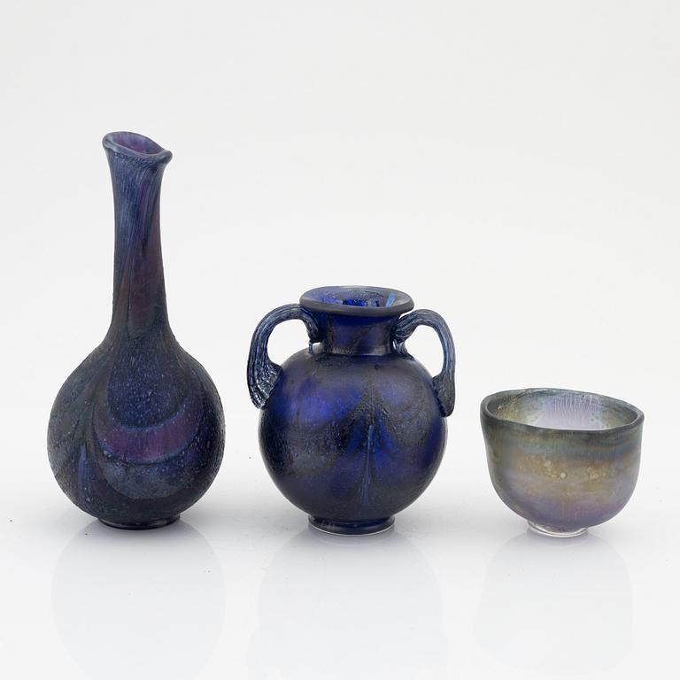 Bengt Heintze, a group of six glass vases and a bowl, Kosta, 1980's.