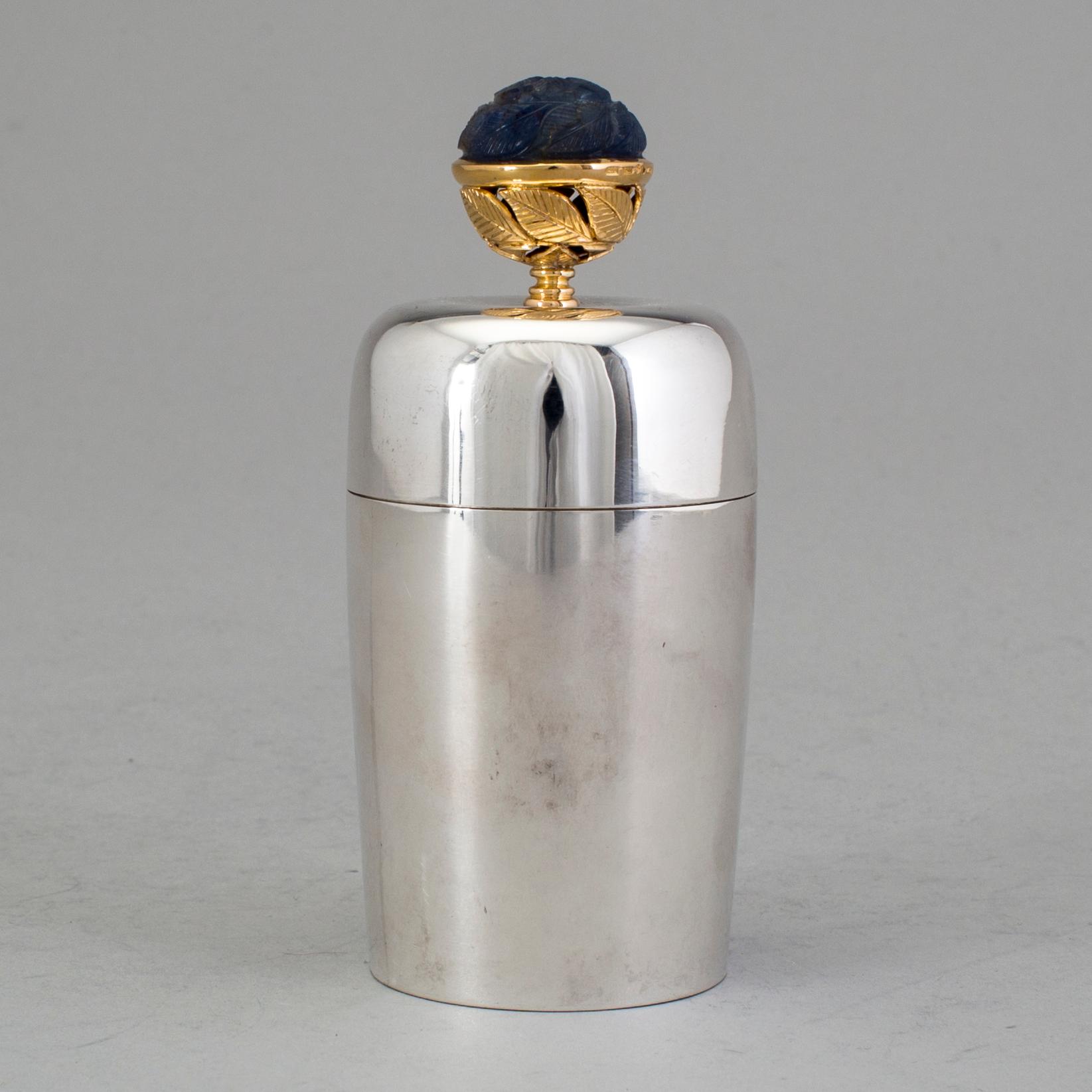 A Swedish 20th century silver and gold ovoid jar and cover, mark of WA Bolin, Stockholm 1975.