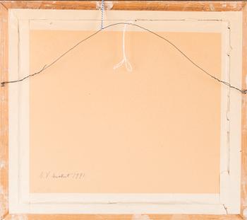 NILS WIKBERG, vesiväri, signeerattu ja päivätty 1945. Omistuskirjoituksella.