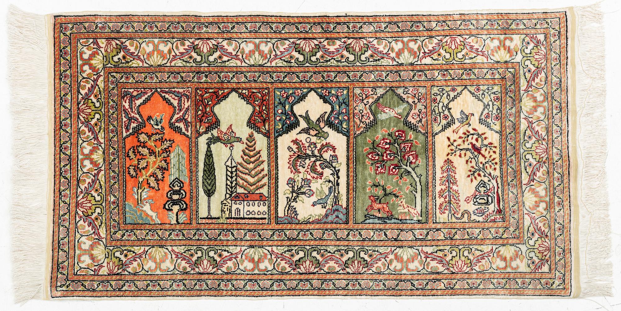 Rug, silk Kaysari, approx. 116 x 63 cm.