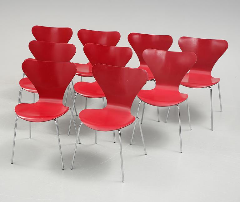 STOLAR, 9 st, "Sjuan", Arne Jacobsen, Fritz Hansen, Danmark.